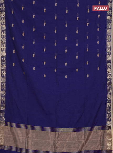 Bengal soft cotton saree blue with allover thread woven buttas and zari woven border
