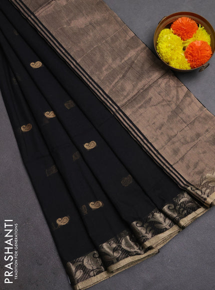 Bengal soft cotton saree black with allover thread woven buttas and zari woven border
