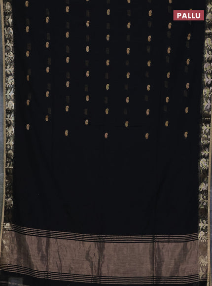 Bengal soft cotton saree black with allover thread woven buttas and zari woven border