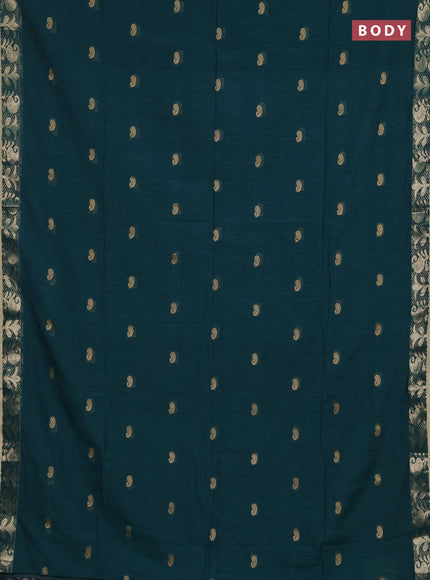 Bengal soft cotton saree peacock green with allover thread woven buttas and zari woven border