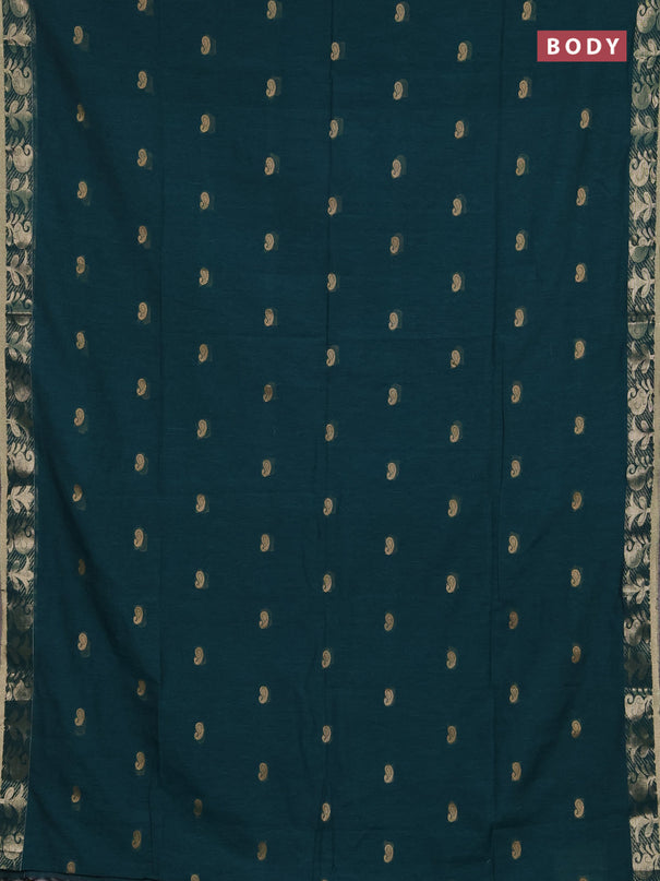 Bengal soft cotton saree peacock green with allover thread woven buttas and zari woven border