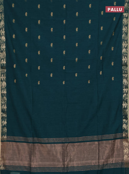 Bengal soft cotton saree peacock green with allover thread woven buttas and zari woven border