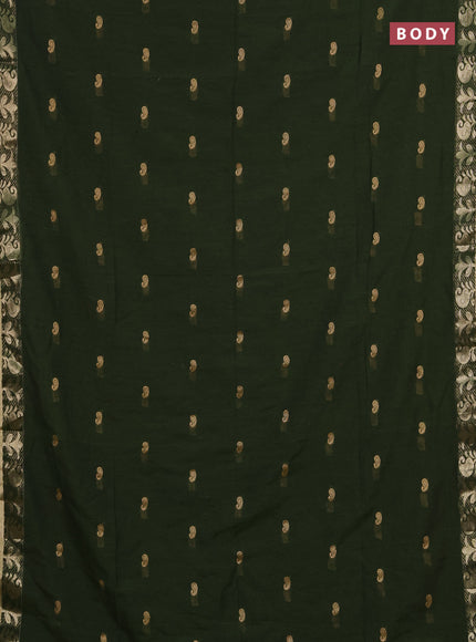 Bengal soft cotton saree mehendi green with allover thread woven buttas and zari woven border