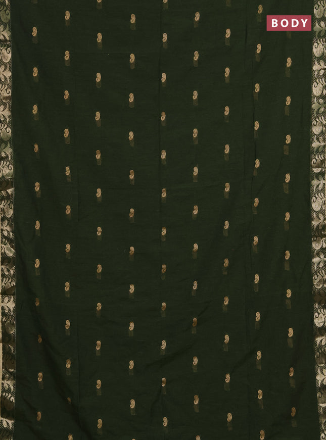 Bengal soft cotton saree mehendi green with allover thread woven buttas and zari woven border