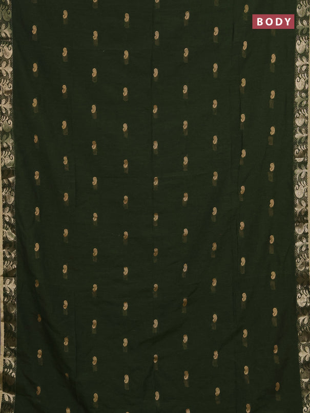 Bengal soft cotton saree mehendi green with allover thread woven buttas and zari woven border