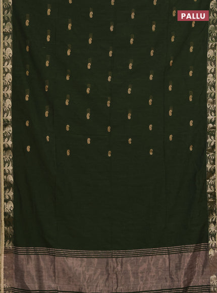 Bengal soft cotton saree mehendi green with allover thread woven buttas and zari woven border