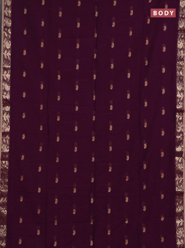 Bengal soft cotton saree purple with allover thread woven buttas and zari woven border