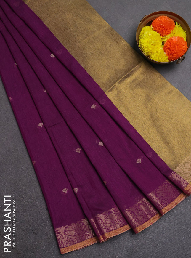 Bengal soft cotton saree magenta pink with allover thread woven buttas and zari woven border