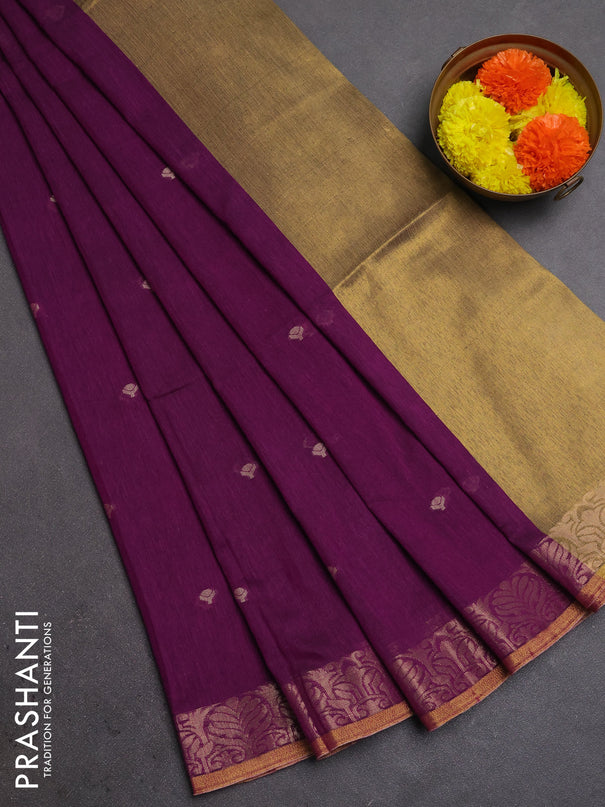 Bengal soft cotton saree magenta pink with allover thread woven buttas and zari woven border