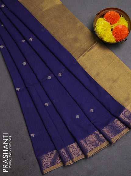 Bengal soft cotton saree navy blue with allover thread woven buttas and zari woven border