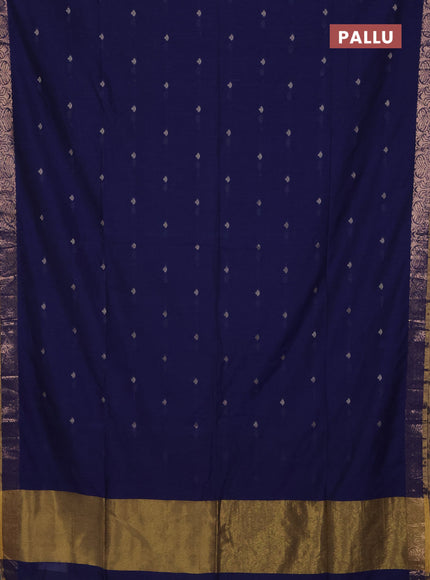 Bengal soft cotton saree navy blue with allover thread woven buttas and zari woven border