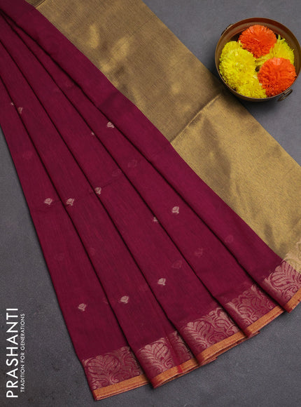 Bengal soft cotton saree magenta pink with allover thread woven buttas and zari woven border