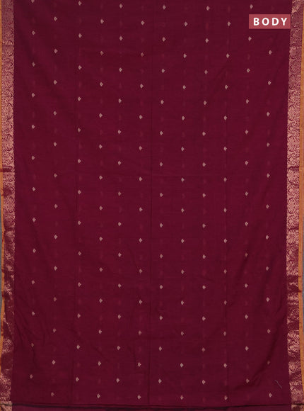 Bengal soft cotton saree magenta pink with allover thread woven buttas and zari woven border