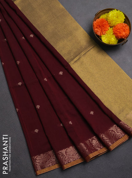 Bengal soft cotton saree deep maroon with allover thread woven buttas and zari woven border