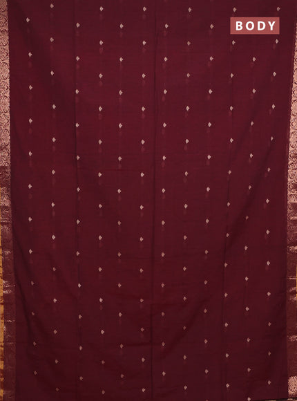 Bengal soft cotton saree deep maroon with allover thread woven buttas and zari woven border