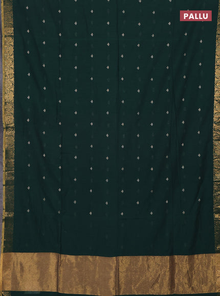 Bengal soft cotton saree bottle green with allover thread woven buttas and zari woven border