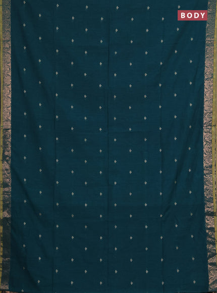 Bengal soft cotton saree peacock green with allover thread woven buttas and zari woven border