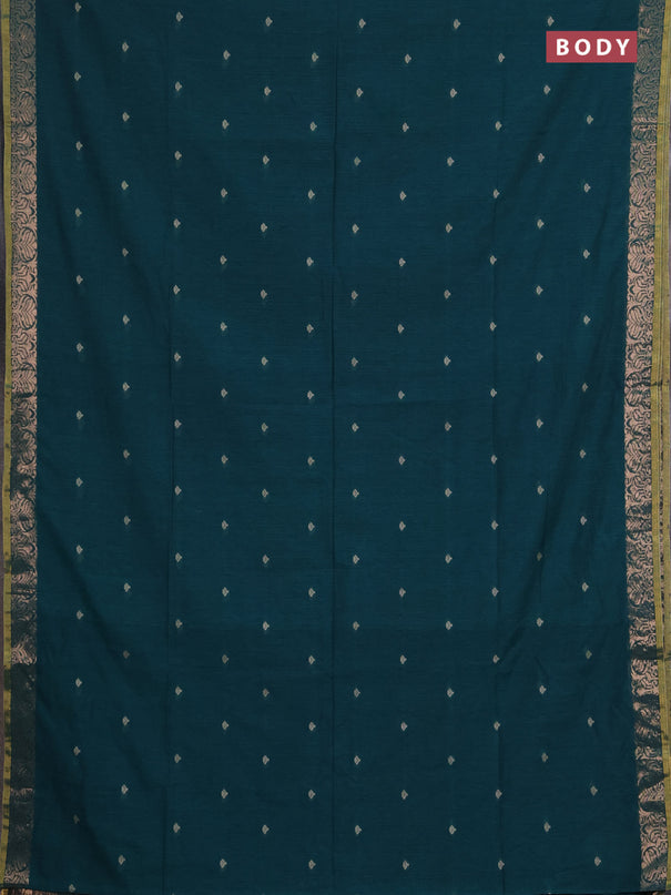 Bengal soft cotton saree peacock green with allover thread woven buttas and zari woven border