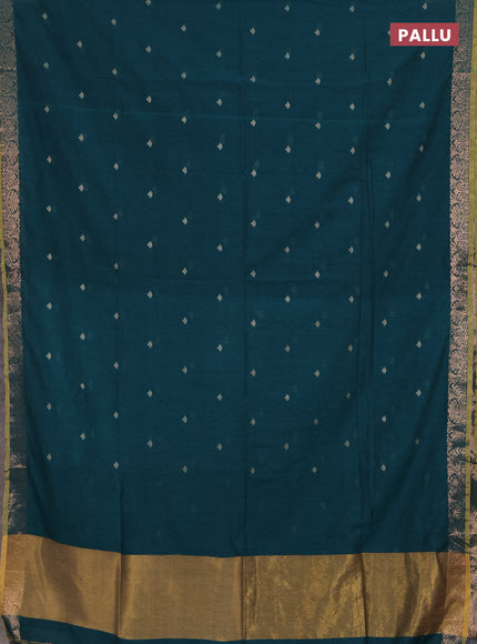 Bengal soft cotton saree peacock green with allover thread woven buttas and zari woven border