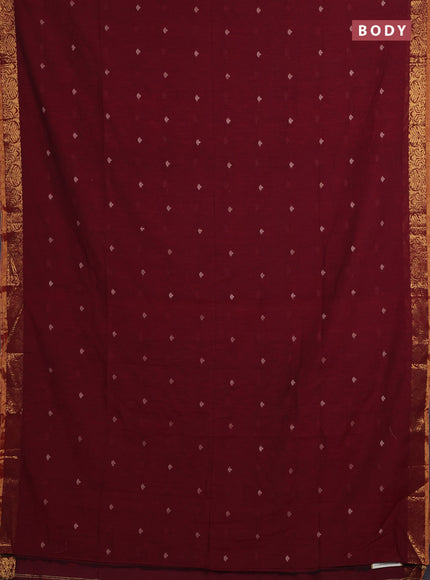 Bengal soft cotton saree maroon with allover thread woven buttas and zari woven border