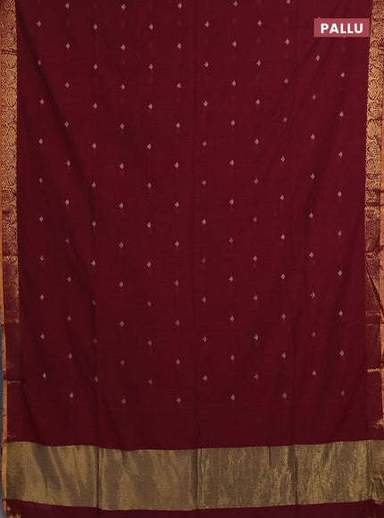 Bengal soft cotton saree maroon with allover thread woven buttas and zari woven border
