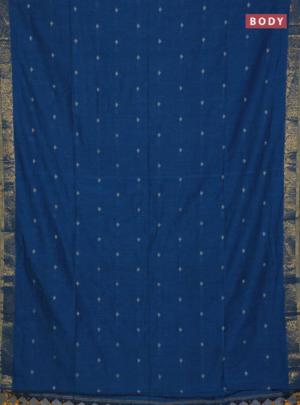 Bengal soft cotton saree cs blue with allover thread woven buttas and zari woven border