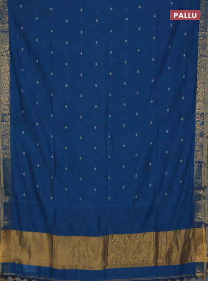 Bengal soft cotton saree cs blue with allover thread woven buttas and zari woven border