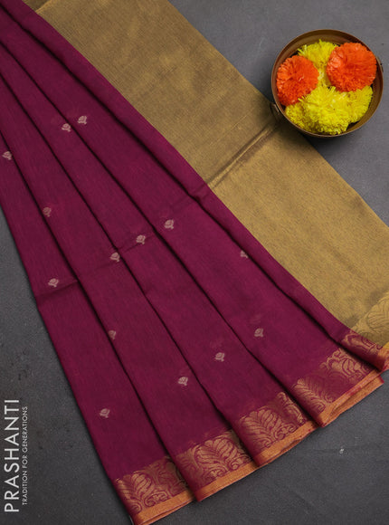 Bengal soft cotton saree magenta pink with allover thread woven buttas and zari woven border