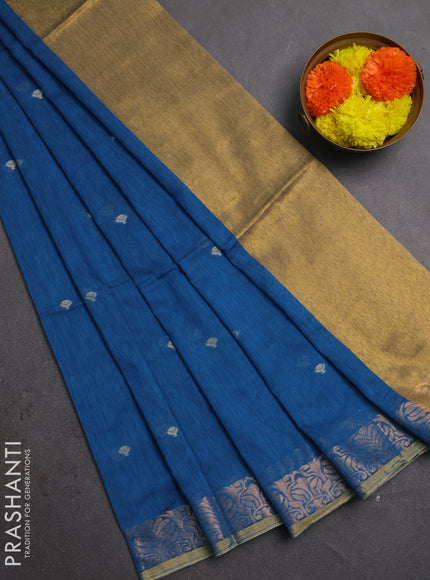 Bengal soft cotton saree cs blue with allover thread woven buttas and zari woven border