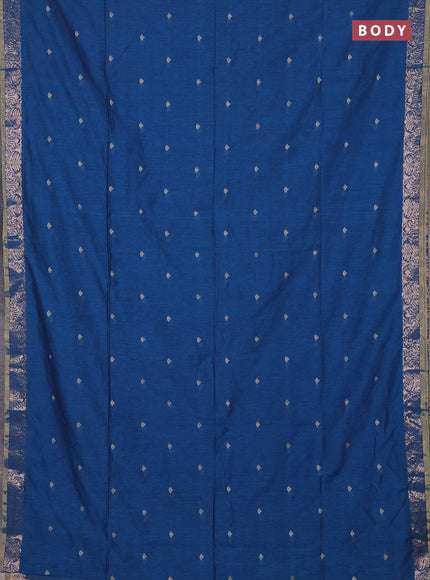Bengal soft cotton saree cs blue with allover thread woven buttas and zari woven border