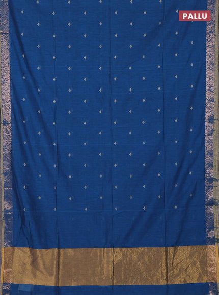 Bengal soft cotton saree cs blue with allover thread woven buttas and zari woven border
