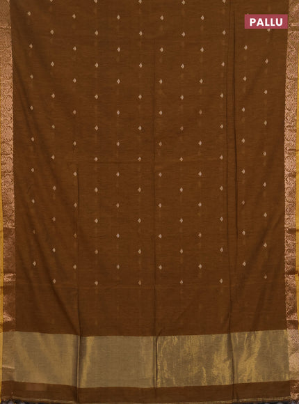 Bengal soft cotton saree dark mustard with allover thread woven buttas and zari woven border