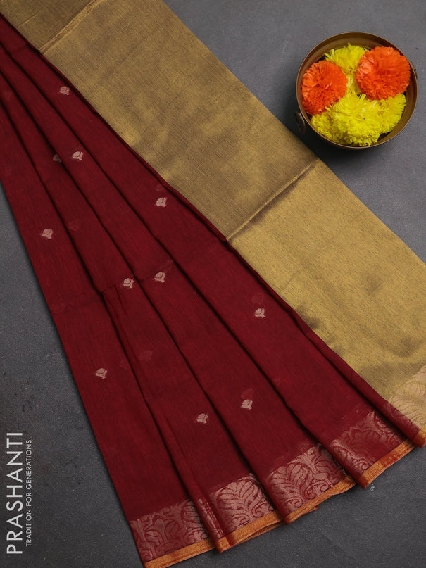 Bengal soft cotton saree maroon with allover thread woven buttas and zari woven border