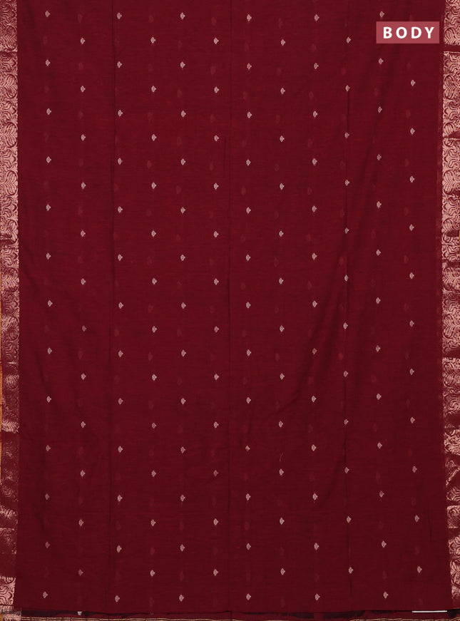 Bengal soft cotton saree maroon with allover thread woven buttas and zari woven border
