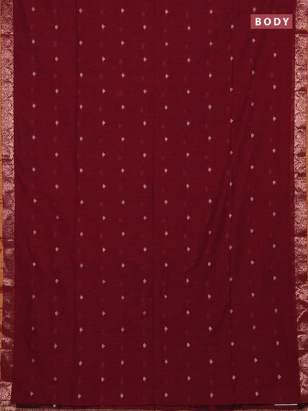 Bengal soft cotton saree maroon with allover thread woven buttas and zari woven border