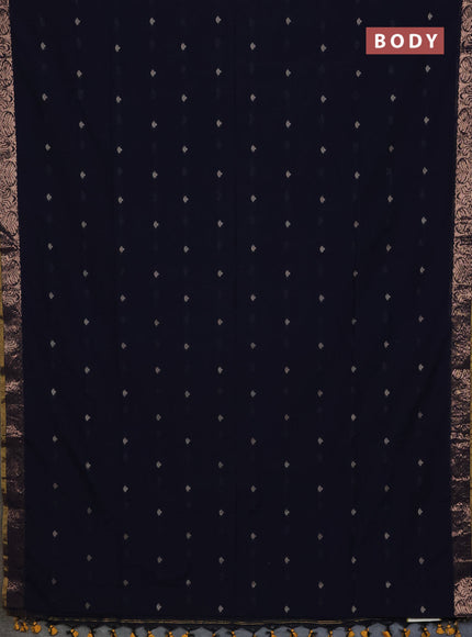 Bengal soft cotton saree navy blue with allover thread woven buttas and zari woven border