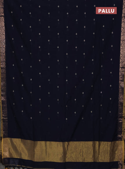 Bengal soft cotton saree navy blue with allover thread woven buttas and zari woven border