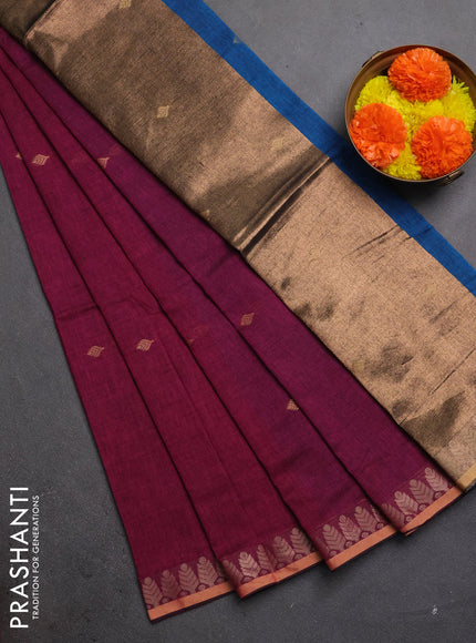 Bengal soft cotton saree magenta pink and cs blue with allover thread woven buttas and thread & zari woven border