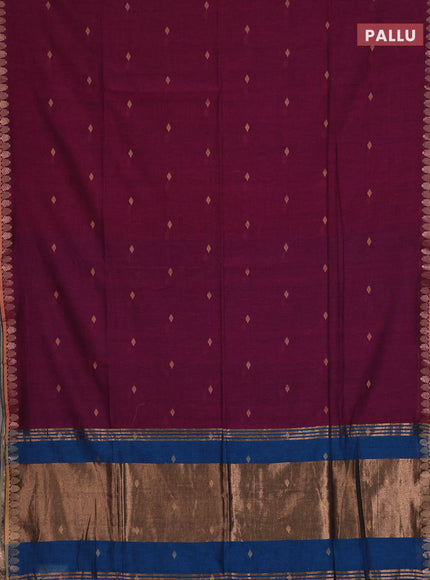 Bengal soft cotton saree magenta pink and cs blue with allover thread woven buttas and thread & zari woven border