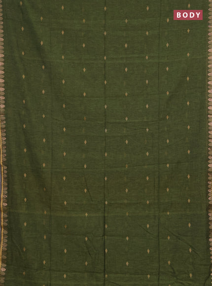 Bengal soft cotton saree mehendi green and pink with allover thread woven buttas and thread & zari woven border