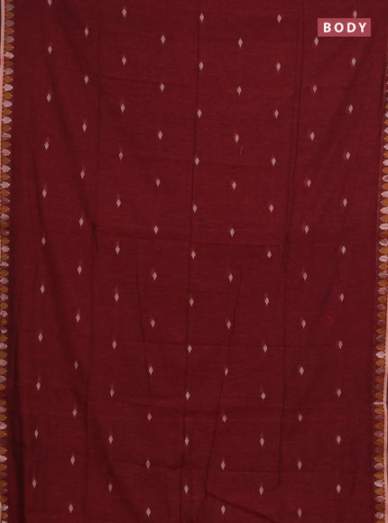 Bengal soft cotton saree maroon and navy blue with allover thread woven buttas and thread & zari woven border