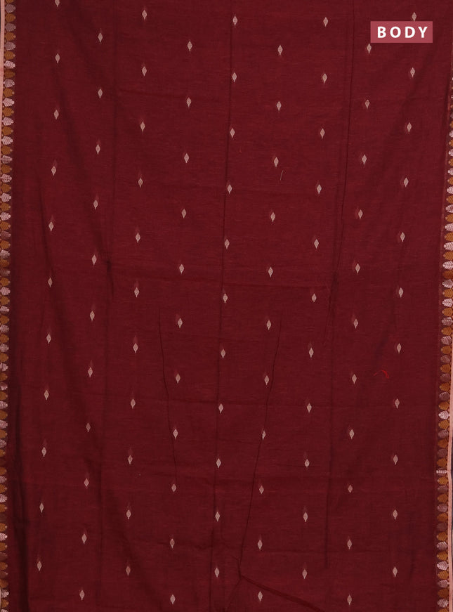 Bengal soft cotton saree maroon and navy blue with allover thread woven buttas and thread & zari woven border