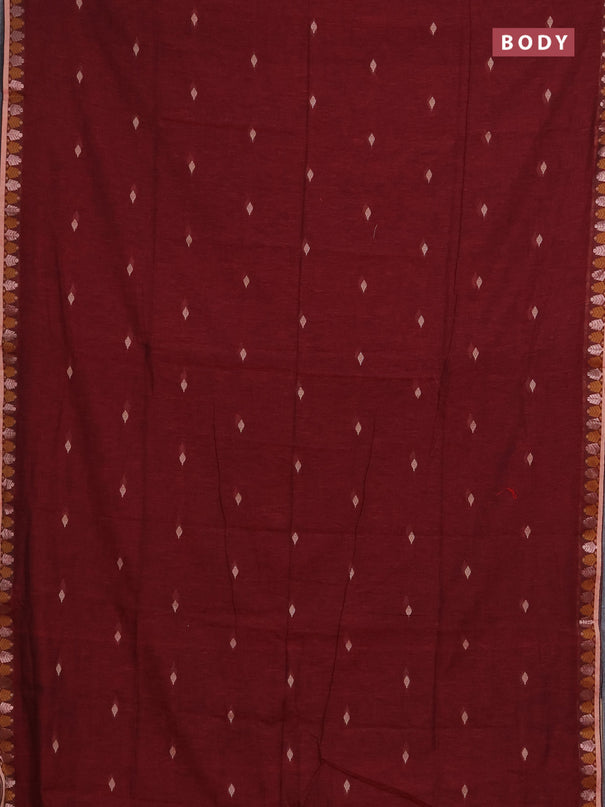 Bengal soft cotton saree maroon and navy blue with allover thread woven buttas and thread & zari woven border