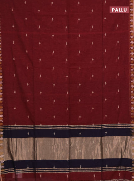 Bengal soft cotton saree maroon and navy blue with allover thread woven buttas and thread & zari woven border