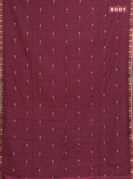 Bengal soft cotton saree mauve pink and green with allover thread woven buttas and thread & zari woven border