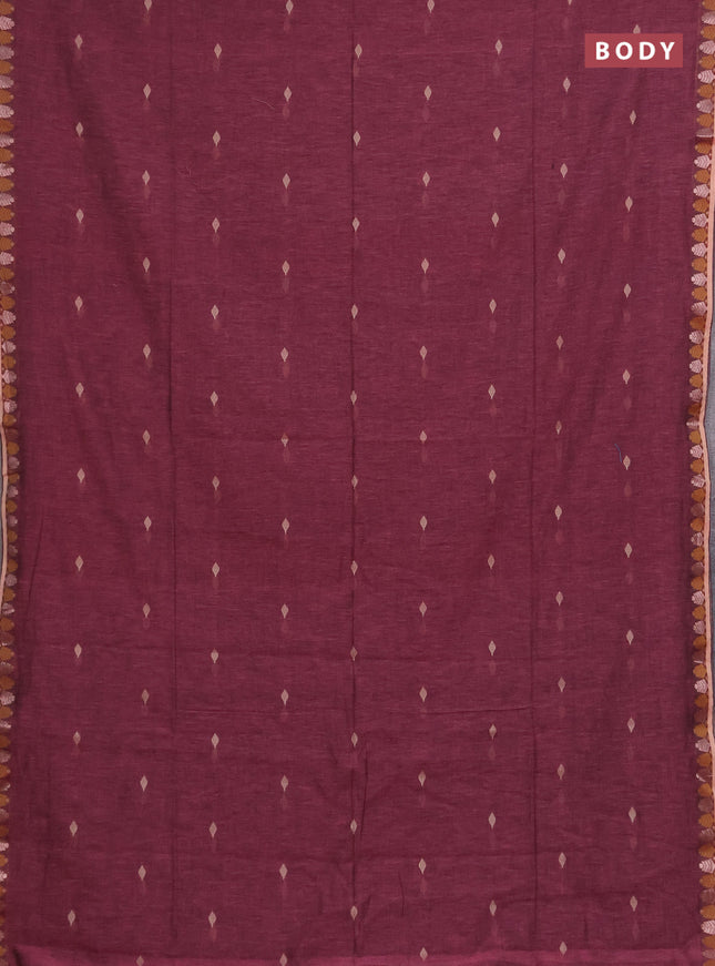 Bengal soft cotton saree mauve pink and green with allover thread woven buttas and thread & zari woven border
