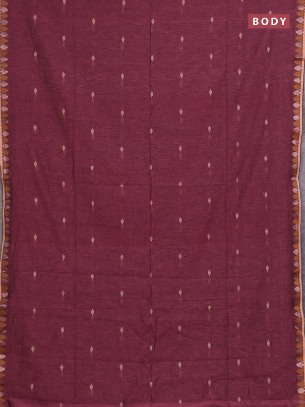 Bengal soft cotton saree mauve pink and green with allover thread woven buttas and thread & zari woven border