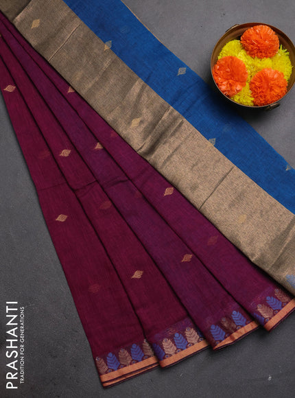 Bengal soft cotton saree magenta pink and cs blue with allover thread woven buttas and thread & zari woven border