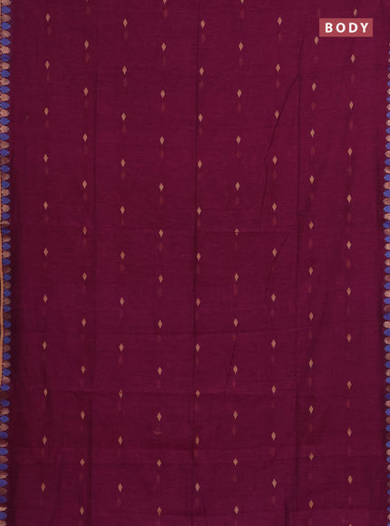 Bengal soft cotton saree magenta pink and cs blue with allover thread woven buttas and thread & zari woven border