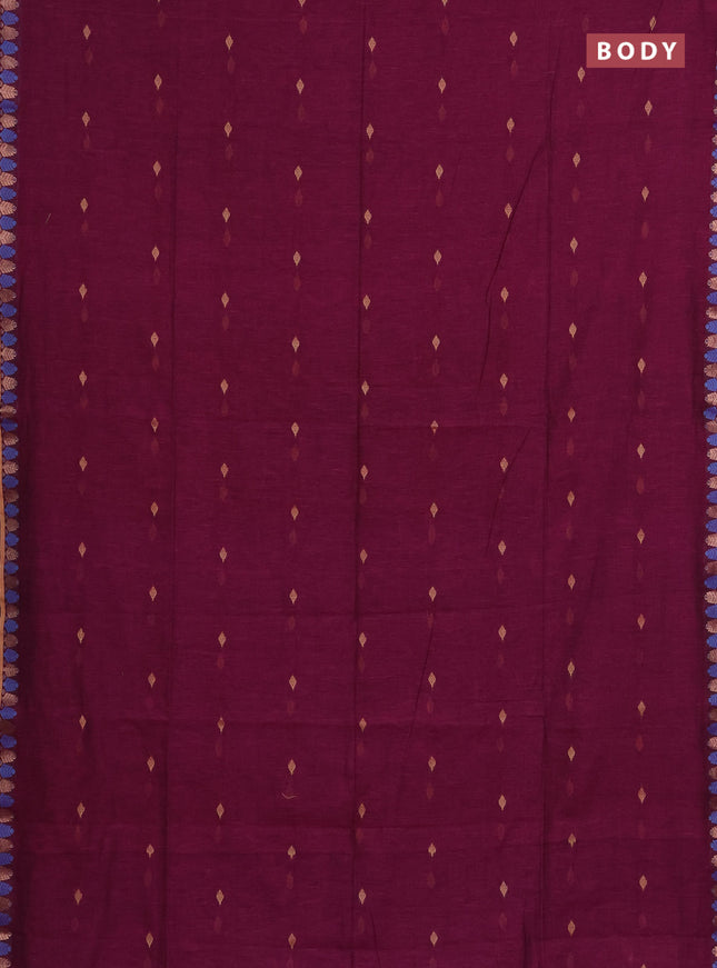 Bengal soft cotton saree magenta pink and cs blue with allover thread woven buttas and thread & zari woven border